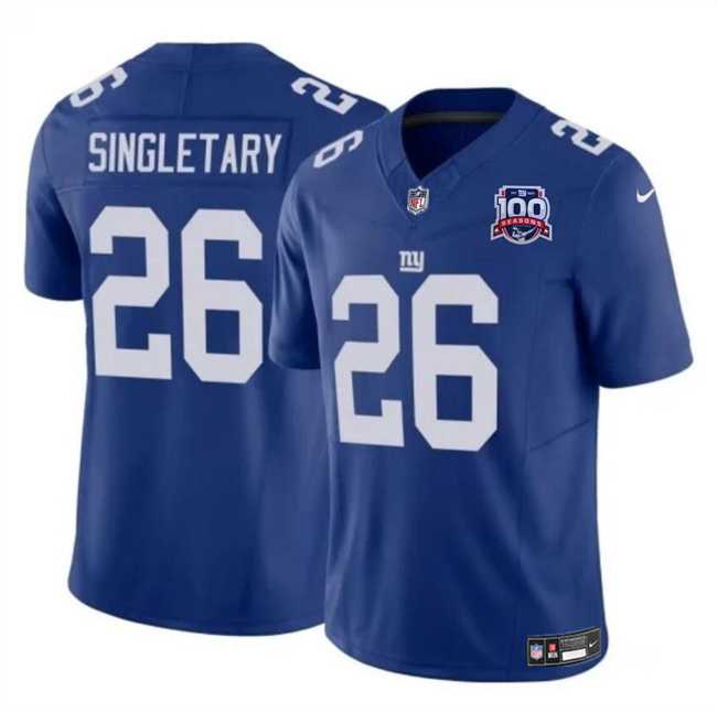 Men & Women & Youth New York Giants #26 Devin Singletary Blue 2024 F.U.S.E. 100TH Season Patch Vapor Untouchable Limited Stitched Jersey